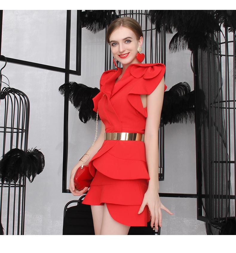 Unique autumn and winter sexy ruffled layered peplum red mini cocktail dress dinner party sexy red dress - Ajaka