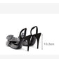 Early 2023 spring new black bow tie stiletto high-heeled sandals for women- Euge