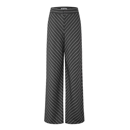 LEDIM W highend oblique stripe gray wide leg pants trousers -pieo