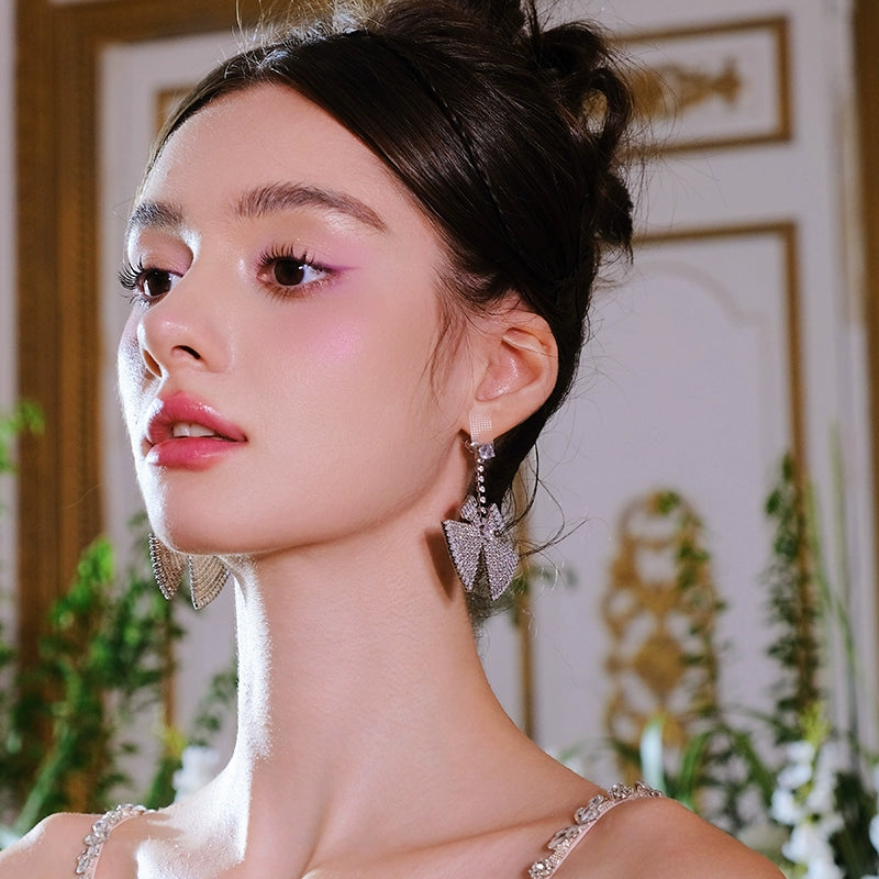 Wardrobes by Chen Luxury Crystal Diamond Dinner Party Earrings-Butter