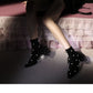 Diamond buckle pearl rhinestone medium heel chunky heel elastic ankle boots - Viana