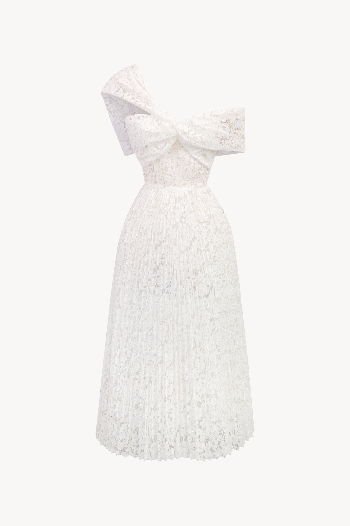 Elegant off shoulder pleated white lace wedding style bridal dress - Karias
