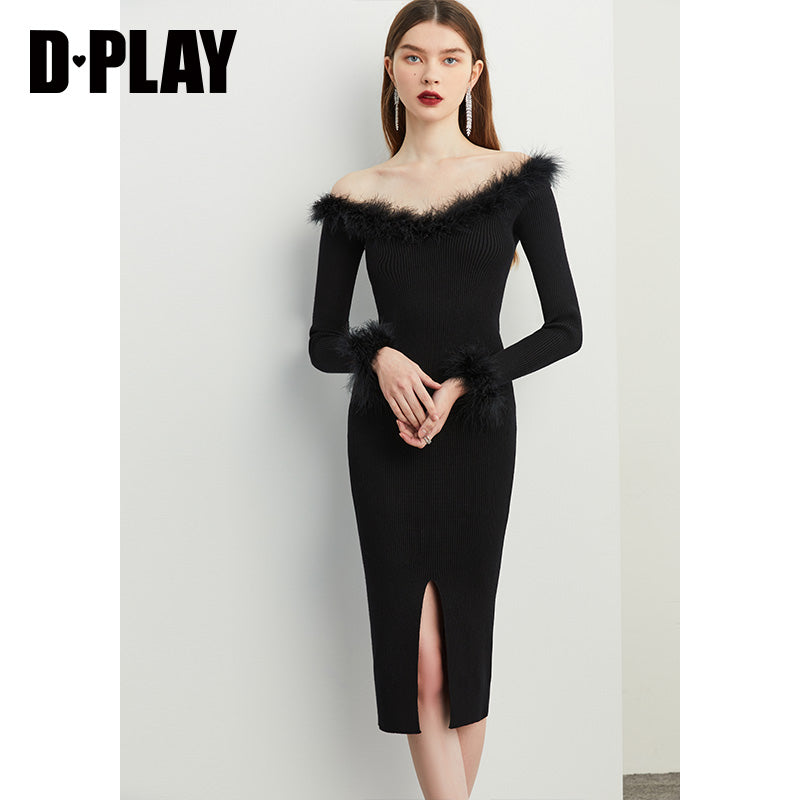 Fall autumn sexy off-shoulder classic black feather top dress - Iwa GOOD GIRL REBEL Fall autumn sexy off-shoulder classic black feather top dress - Iwa GOOD GIRL REBEL