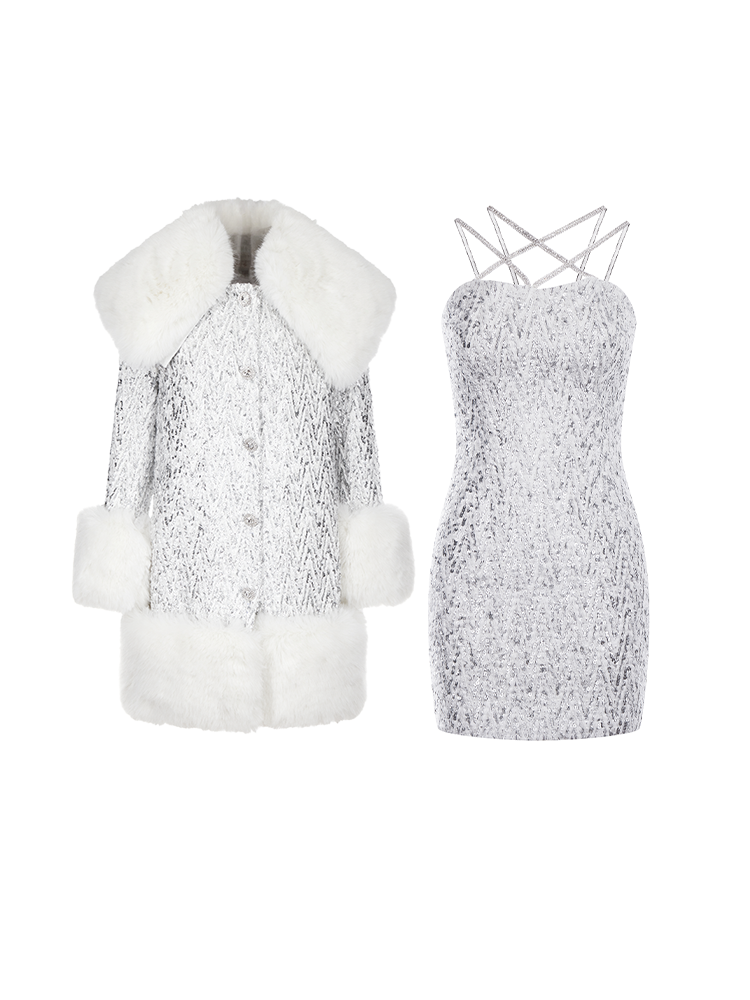 Wardrobes By Chen Elegant White Long Sleeve Medium Fur Coat-Nelo