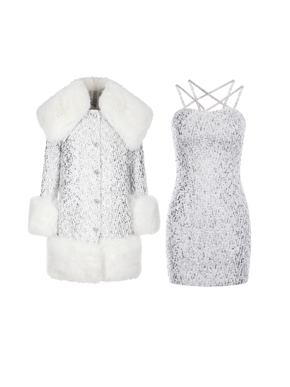 Wardrobes By Chen Elegant White Long Sleeve Medium Fur Coat-Nelo