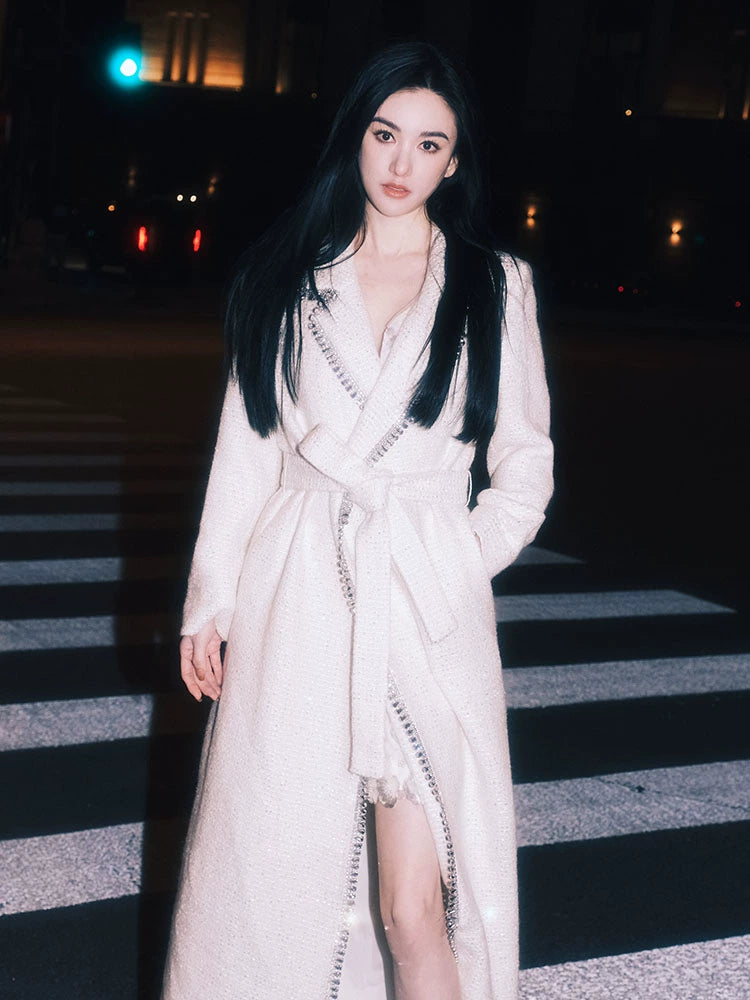 Wardrobes By Chen Luxury White Long Sleeve  tweed Autumn spring Coat-Ashely