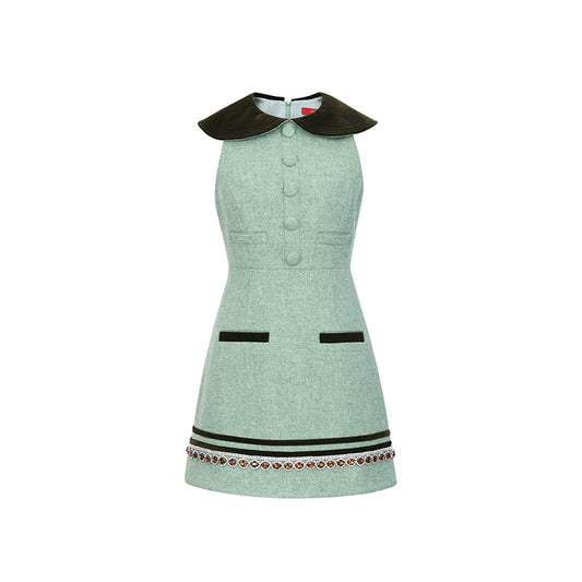 FAME  knight-style velvet lapel sleeveless short dress - Fimo