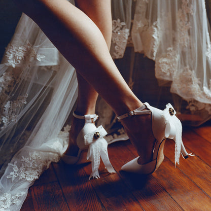 B-FEI white bow beautiful wedding sexy pointed high heels- Ani