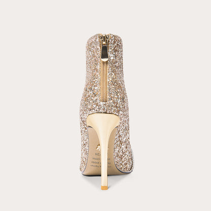 High-heeled short boots pointed rhinestone stiletto wedding shoes- Dali