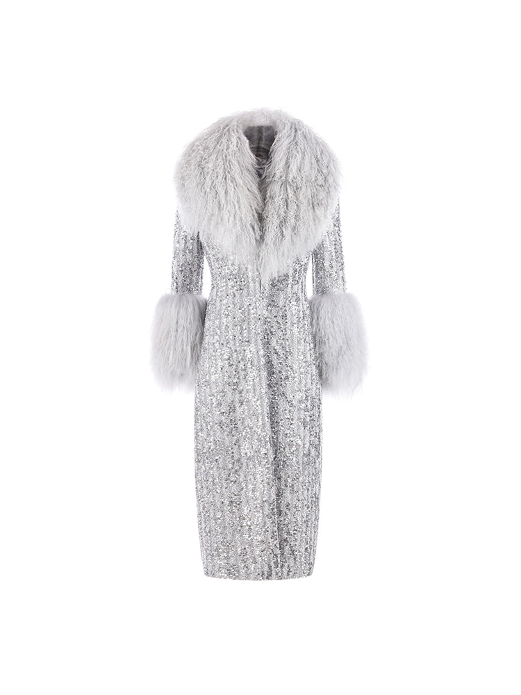 Wardrobes By Chen Elegant V-Neck Long Sleeve Long Wool Coa t- Fin