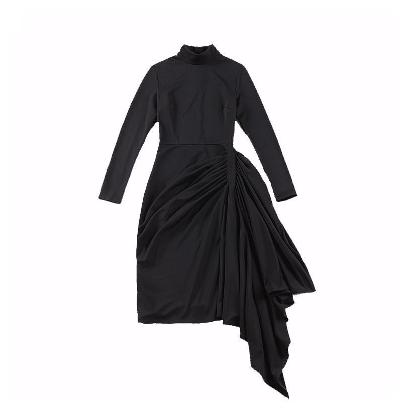 Le Palais vintage original elegant high collar pleated little black dress- Pali
