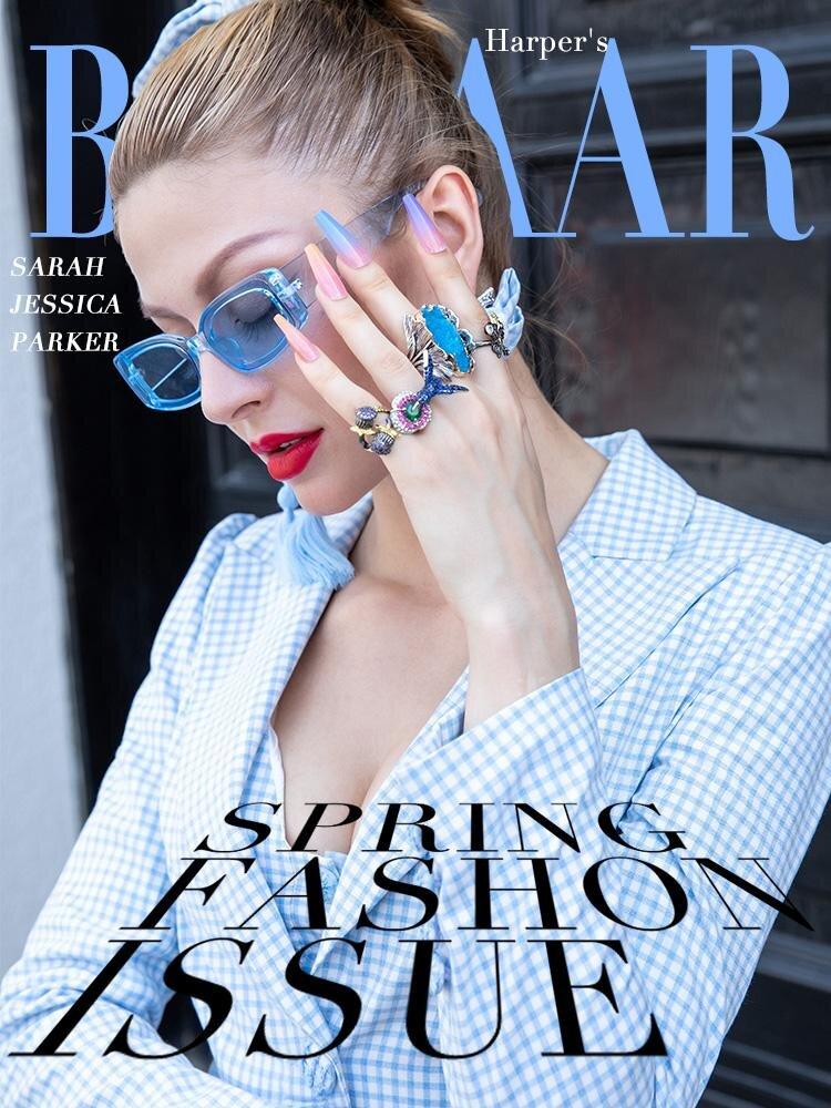 New autumn deep V-neck lace sexy four-piece suit checkered skirt suit - Bilqe L / Blue New autumn deep V-neck lace sexy four-piece suit checkered skirt suit - Bilqe L / Blue
