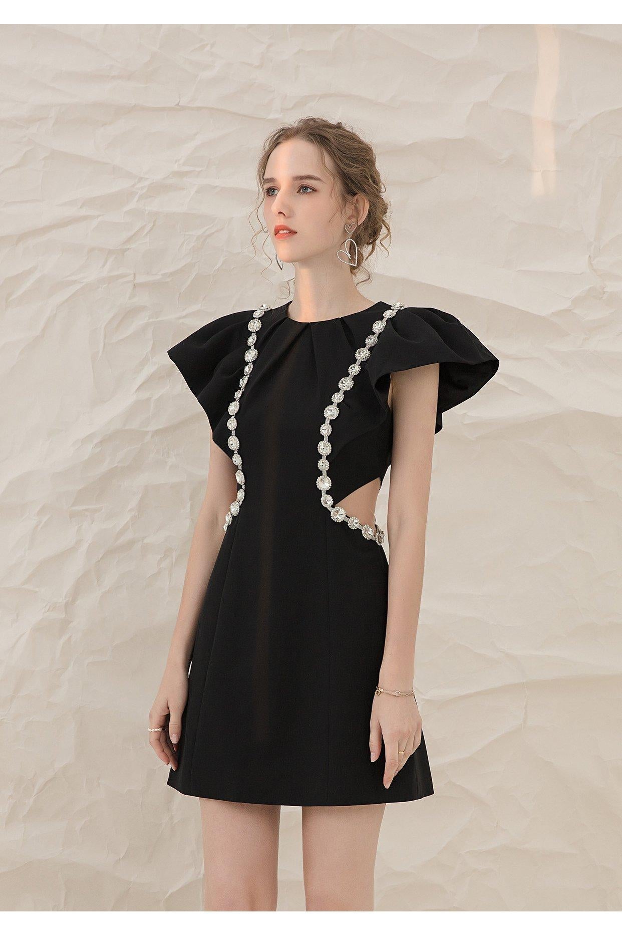 Luxury high-end mini black dress- Celi
