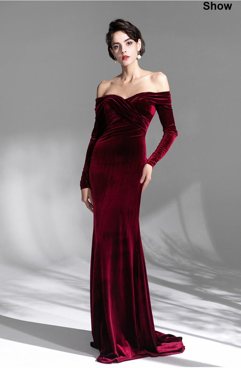 G-end minimalist elegant velvet prom bridal evening dress - Sulim ...