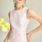 Pastel pink fall round neck sleeveless jacquard dress- Olivia
