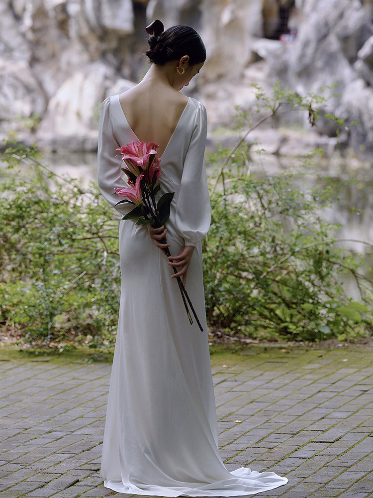 Puff sleeve swing collar halter open back wedding dress- Lati GOOD GIRL REBEL Puff sleeve swing collar halter open back wedding dress- Lati GOOD GIRL REBEL