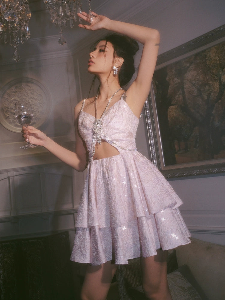 Wardrobes by Chen Pastel Purple V-Neck Sleeveless Diamond Pleat Dress-Shinee