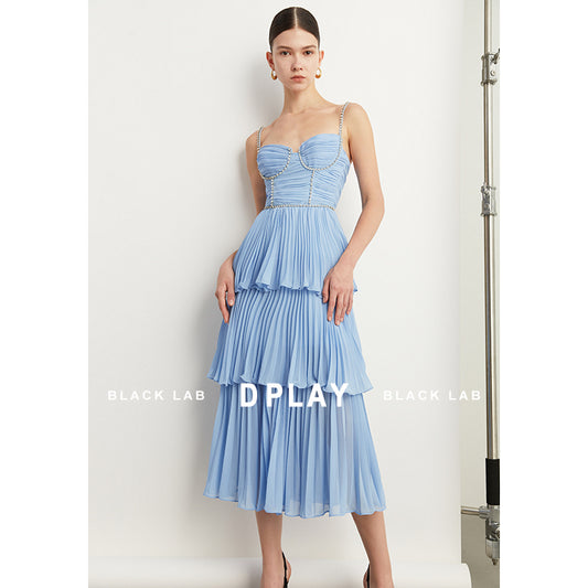 DPLAY Light Luxury Sky Blue Pressed Cake layer Dress - Ami