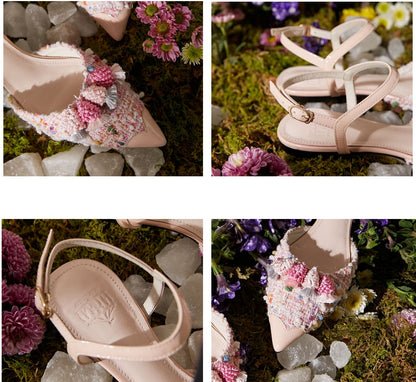 B-FEI Flat pointed toe sheepskin spring low-heeled tweed ballet flat sandals- CALI