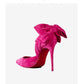 Early spring sheep suede bow side empty pointed high-heeled single shoes- Paula
