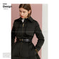 Long black Down coat winter Black waist and big swing design pleated coat -Jara