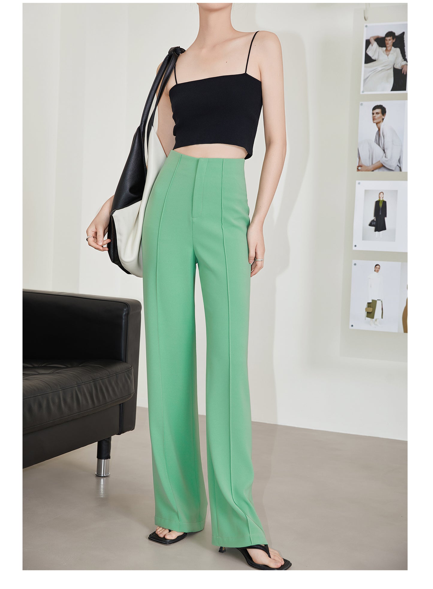 Apple green high-rise high-waist casual trouser pants - Simona