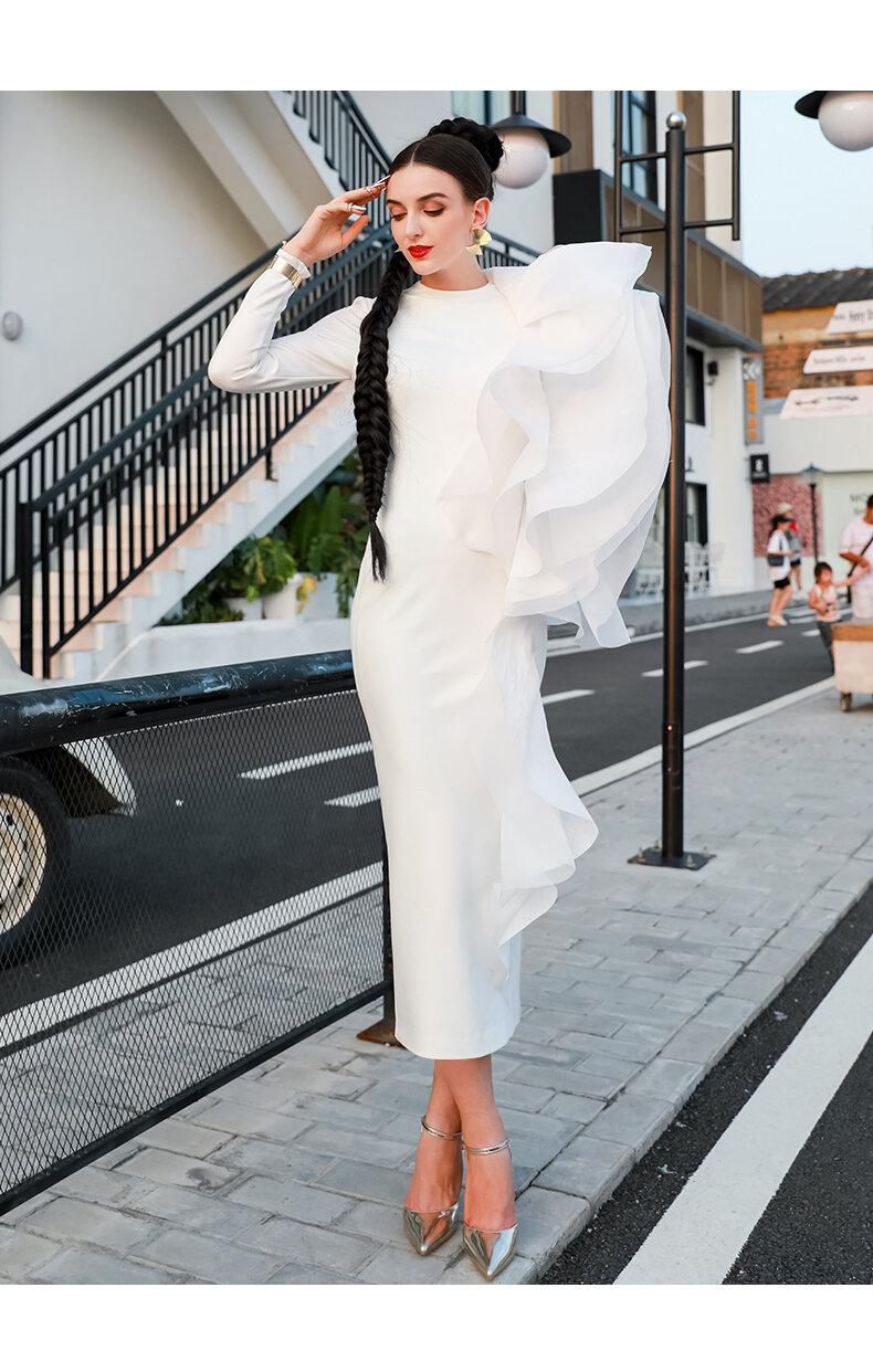 Slim Big Leaf Shape ruffles Unique Elegant pencil white cocktail dress –  GOOD GIRL REBEL