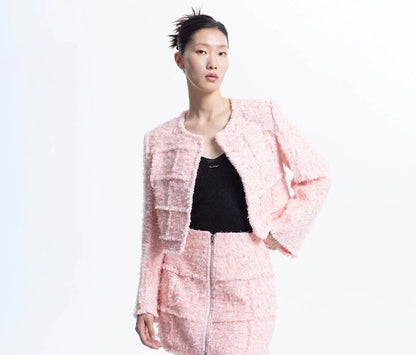 LEDIM W spliced paste;l pink tweed short blazer jacket - Lippi