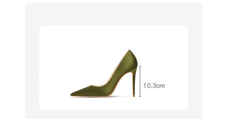 Autumn and winter new green silk pointed stiletto high-heeled shoes- Sonho