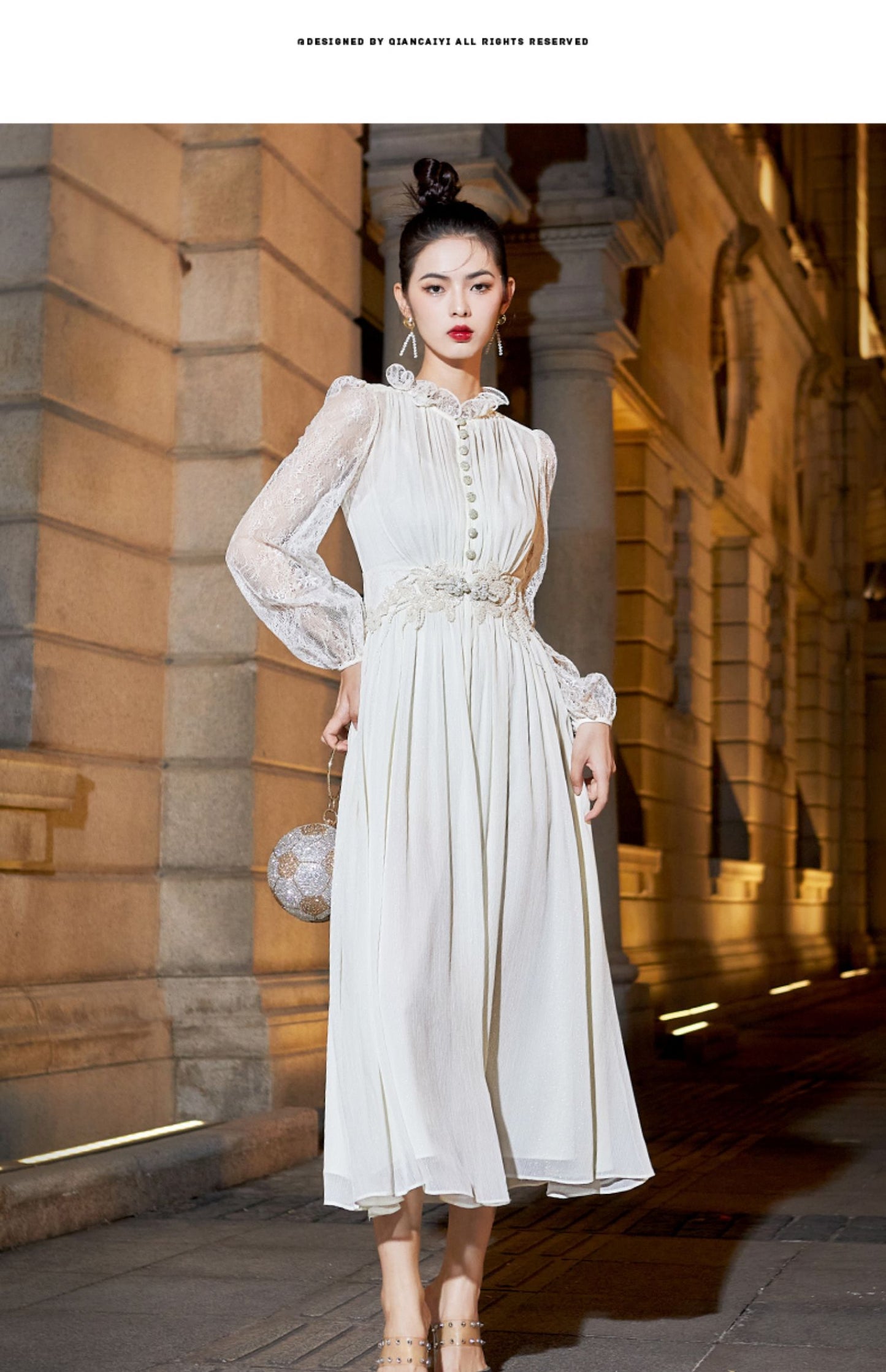 Elegant lace long sleeve midi dress- Gilan