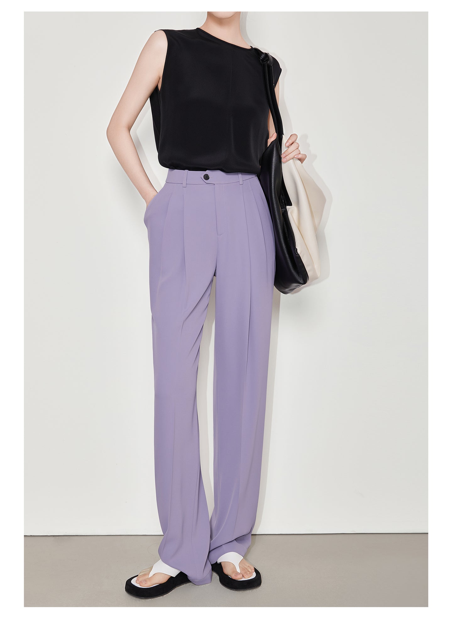 High-end summer drape high-waisted straight-leg purple pants - Kiran