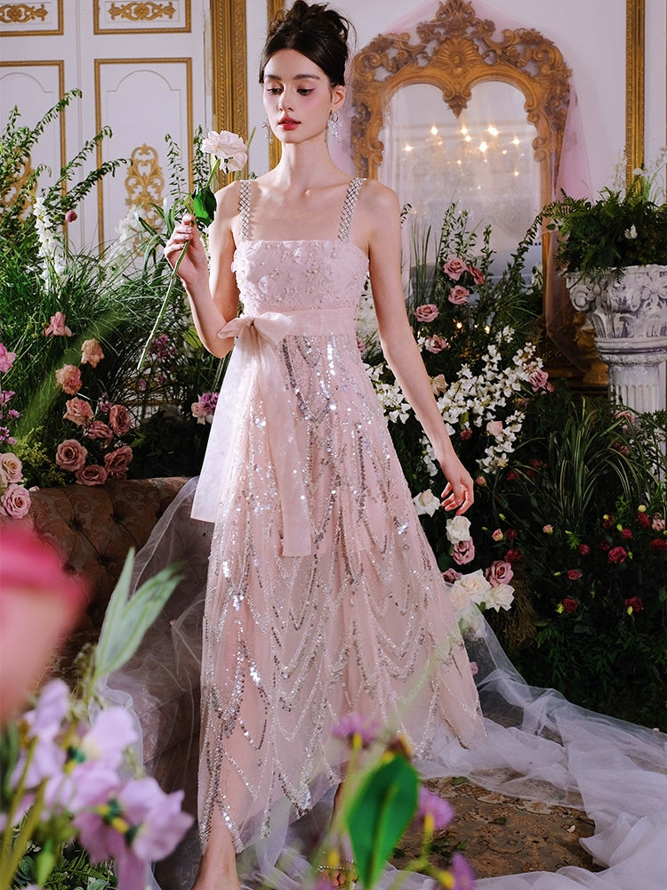 Wardrobes by Chen Luxury Fog Pink Round Neck Sleeveless Chiffon Dinner Dress-Nini