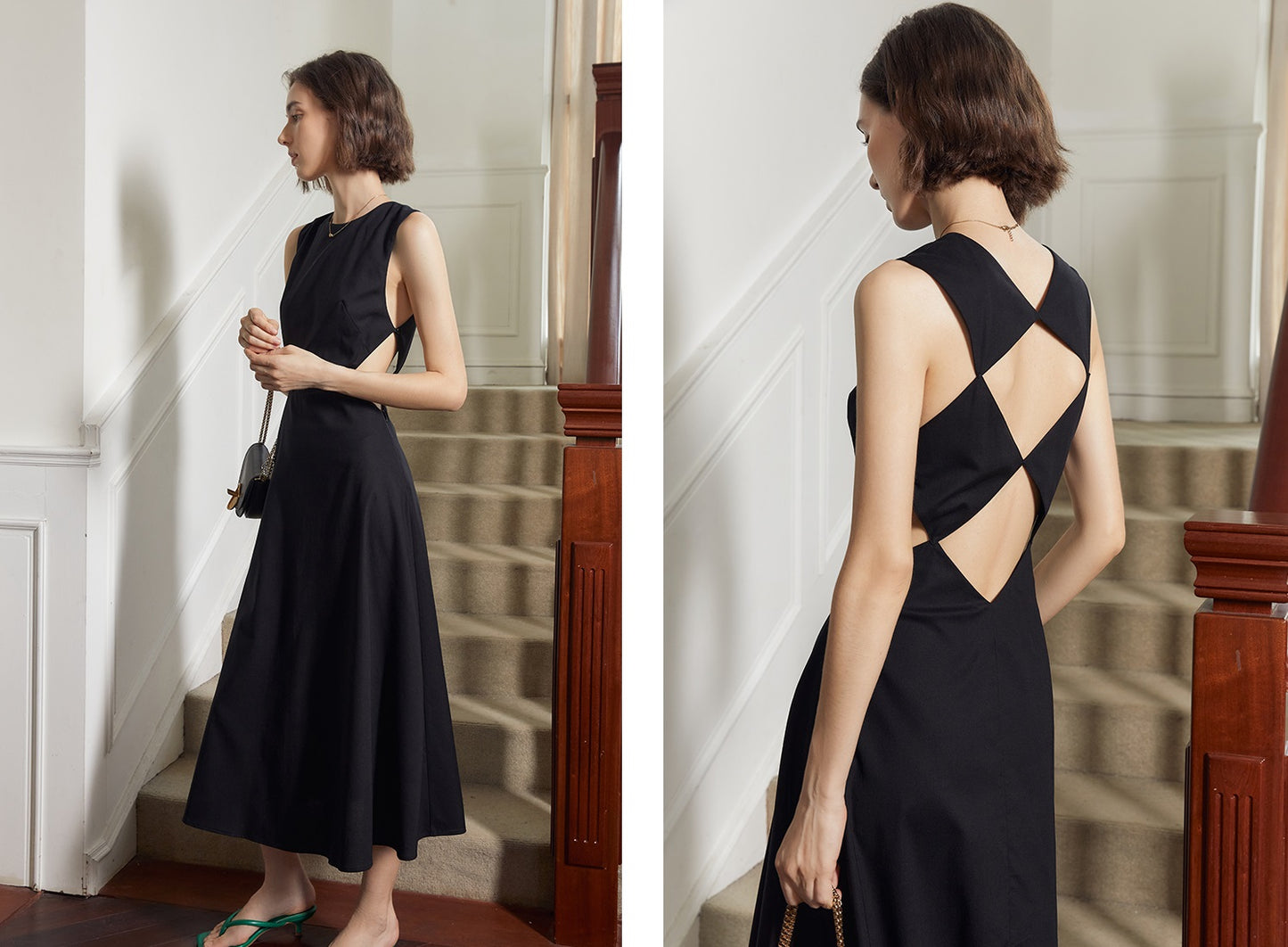 Backless design, high waist, and round neck long skirt sleeveless dress- Arala