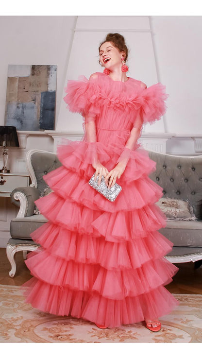 Limited edition one of a kind color gradient pleated tissue tulle ball gown evening layered wedding dress -  Bisous