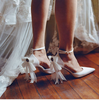 B-FEI white bow beautiful wedding sexy pointed high heels- Ani
