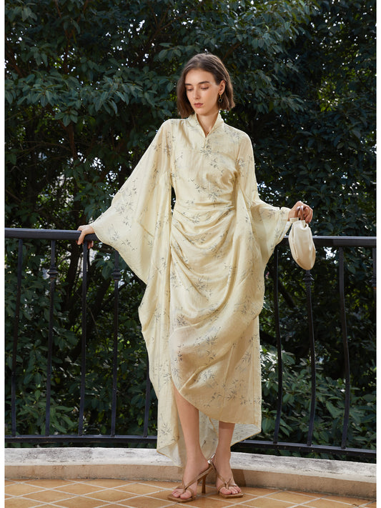Chinese style holiday lightweight  long-sleeved silhouette dress -Belo