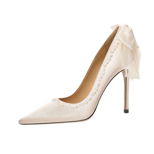 Lily Off- white silk and satin wedding  high-endbridal shoes- Veronica