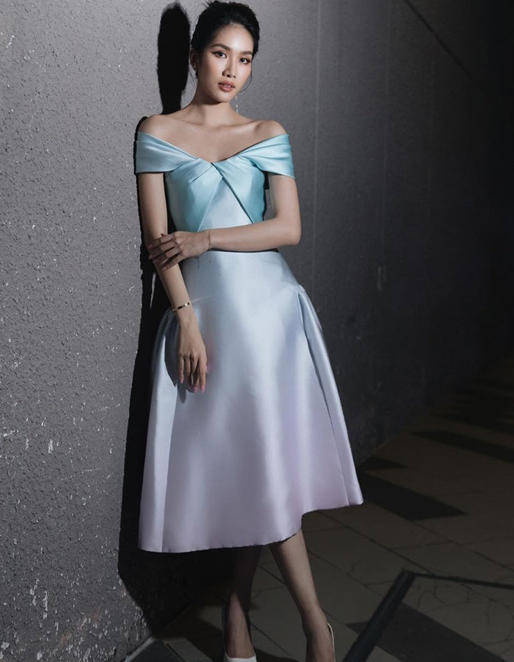 Early Spring 2023 new one-shoulder gradient V-neck waist dress- Salisa