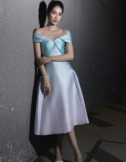 Early Spring 2023 new one-shoulder gradient V-neck waist dress- Salisa