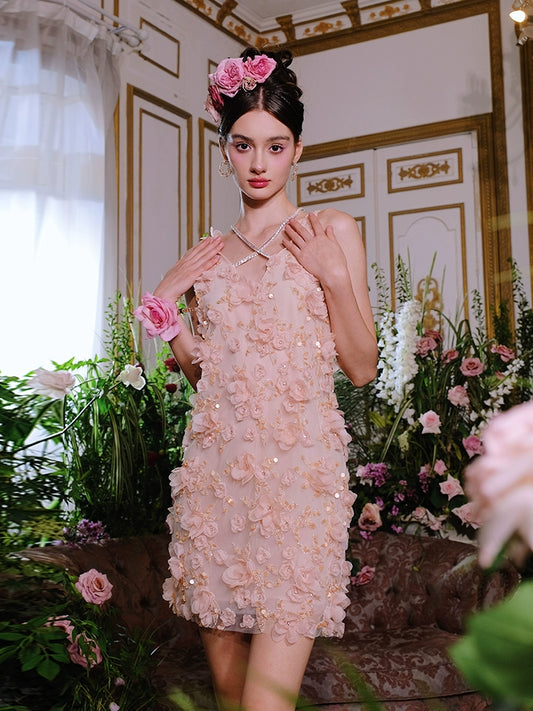 Wardrobes by Chen Luxury Pink Sleeveless Floral applique Dress-Agnes