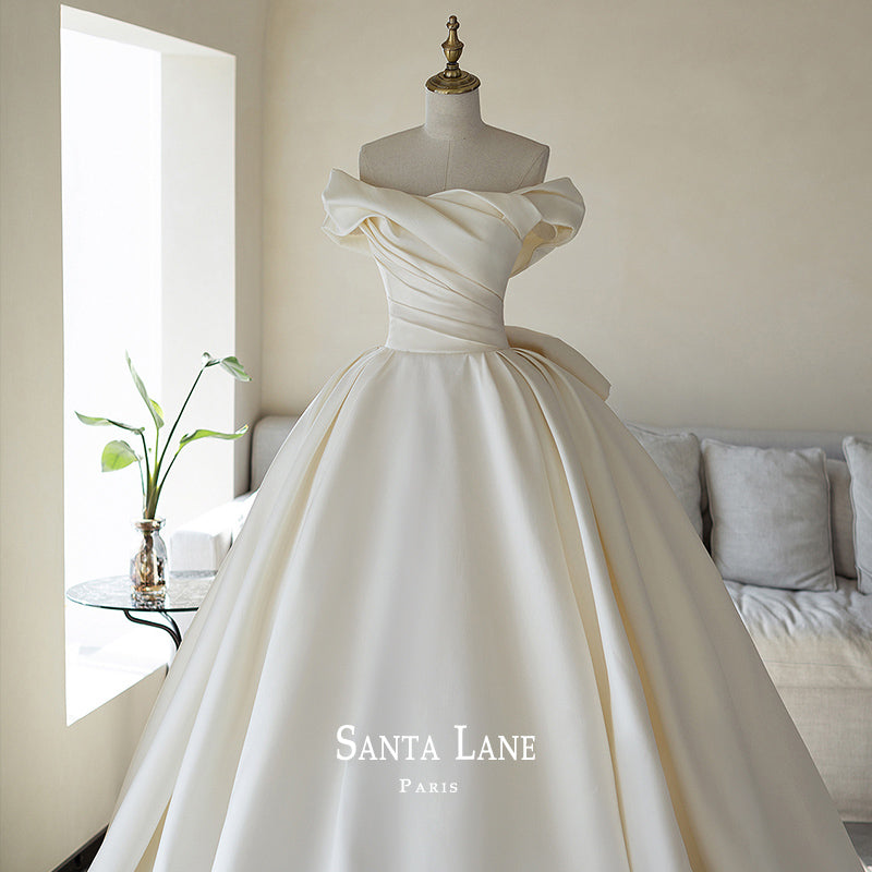 Asymmetrical Satin And Pearl A-Line Gown | Kleinfeld Bridal