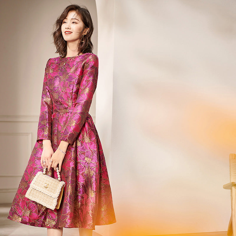 Autumn Long sleeve retro jacquard mid-length dress -Oli – GOOD GIRL REBEL