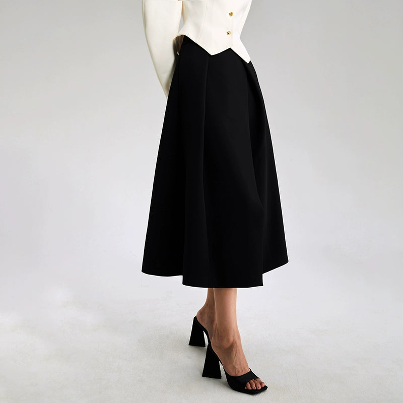 LEDIM W Black pleated slit Skirt - weu