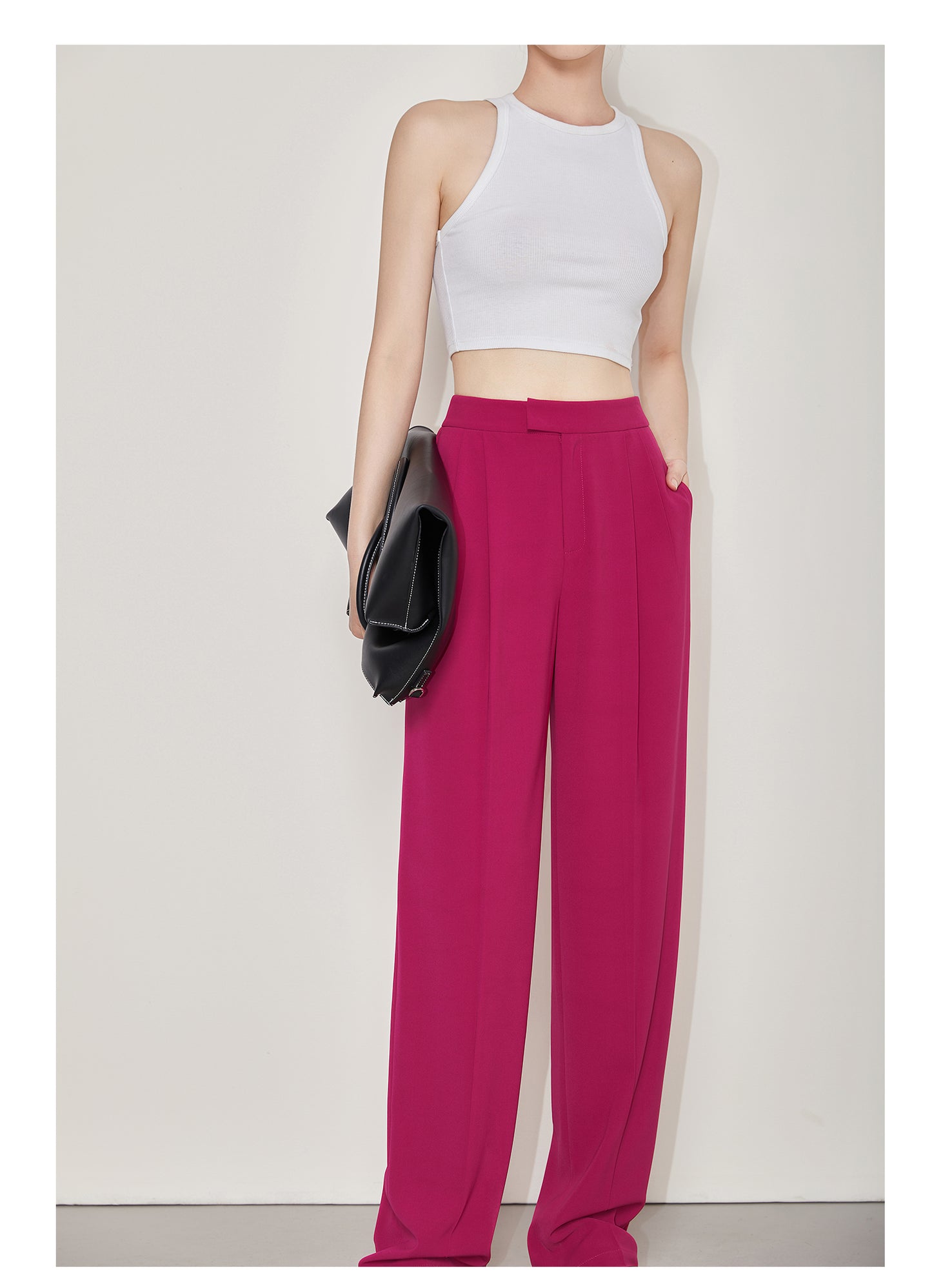 High-quality Pink straight suit high-waisted wide-leg pants - Gloi