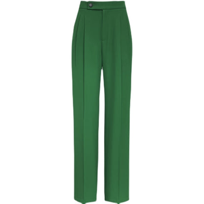 High-quality straight high waist forest green pants - Kaie