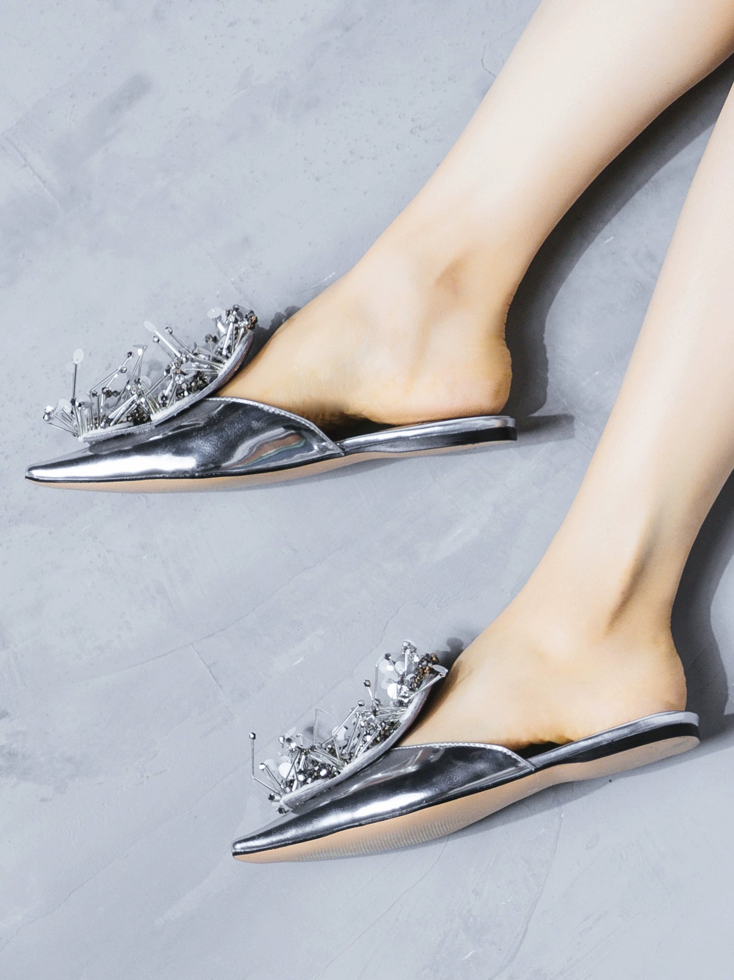 B-FEI runway mirror handmade beaded bling mule shoes - Kerio