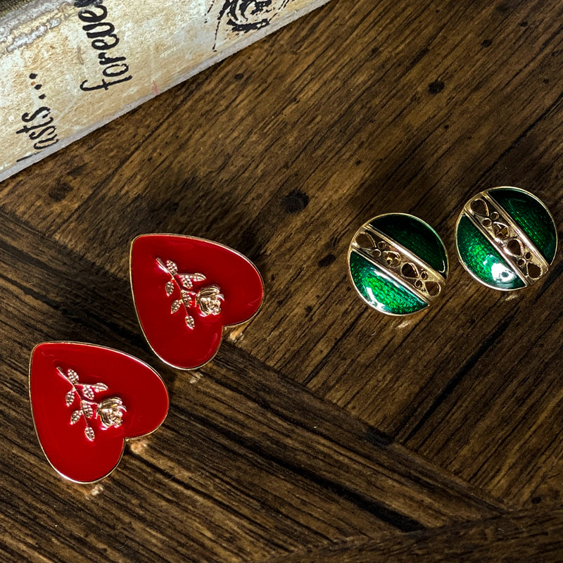 Le Palais Vintage Elegant Emerald Stud Earrings Ear Clip-Vine.