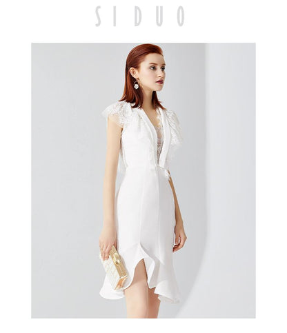 Back lace mother of the bride wedding white cocktail dress- Lily