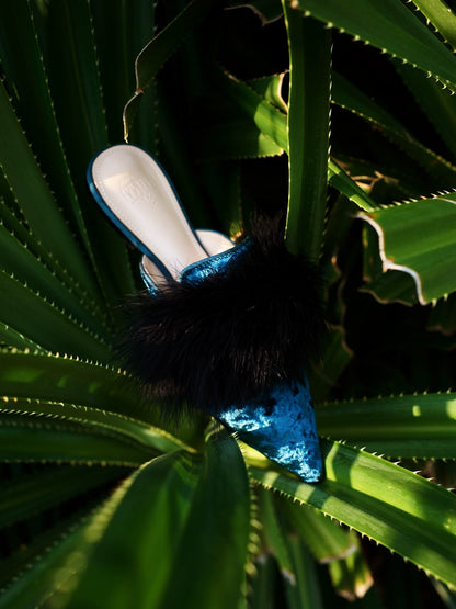 B-FEI elegant French velvet flat feather mules - Gabu