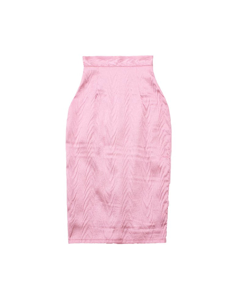 Le Palais Vintage Elegant Pink Brocade High-Waist Hip Pencil Skirt-Selene